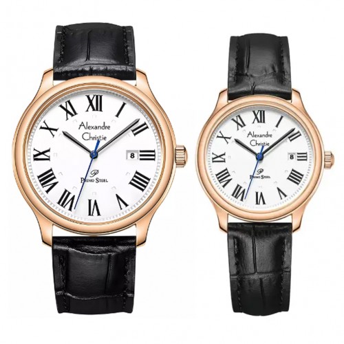 Alexandre Christie AC 1042 Rosegold White Black Leather Couple